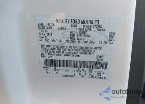 2006 Ford Escape Hybrid z USA, uszkodzony, nr VIN 1FMYU95H26KC28066